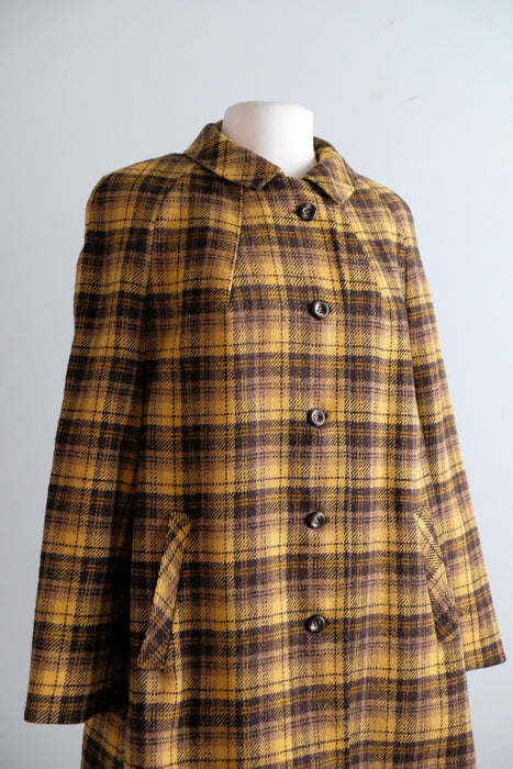 Vintage 1960's Goldenrod & Hickory Plaid Wool Coat From Nordstrom Best / ML