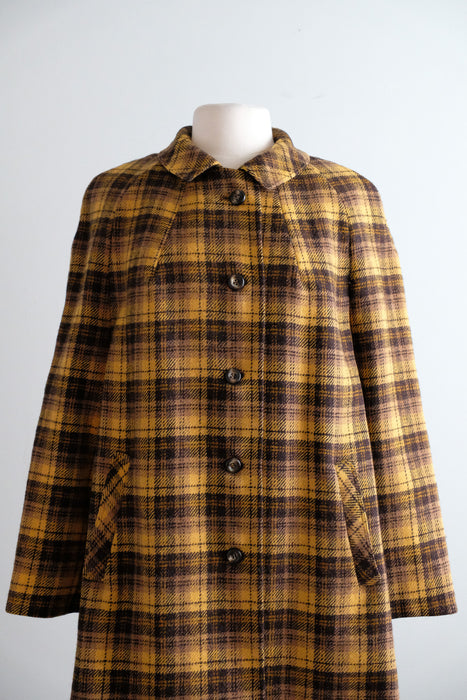 Vintage 1960's Goldenrod & Hickory Plaid Wool Coat From Nordstrom Best / ML