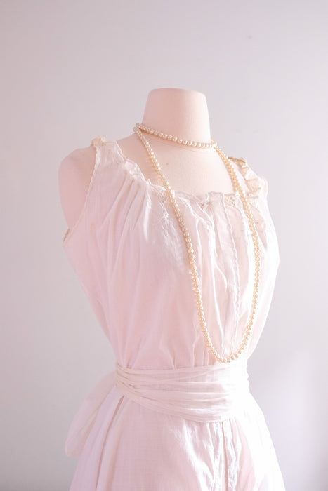 Romantic Edwardian Era Ivory Cotton Romper / Sz S