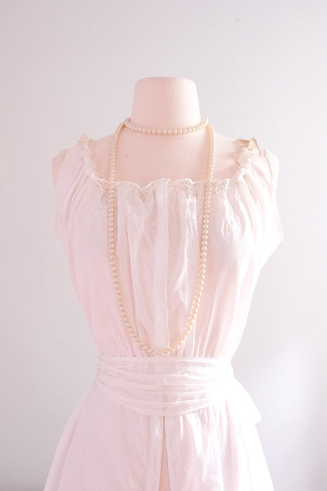 Romantic Edwardian Era Ivory Cotton Romper / Sz S