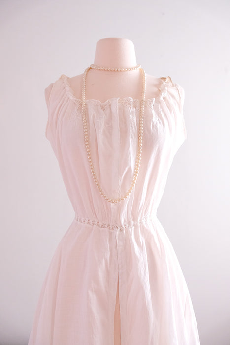 Romantic Edwardian Era Ivory Cotton Romper / Sz S