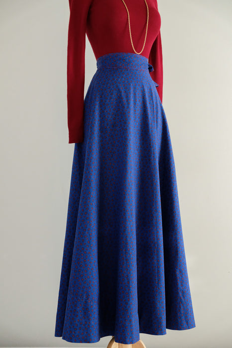 Vintage 1970's Blue & Red Contrast Paisley Print Skirt by Anne Klein / S