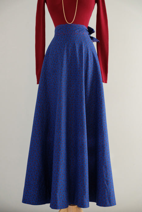 Vintage 1970's Blue & Red Contrast Paisley Print Skirt by Anne Klein / S