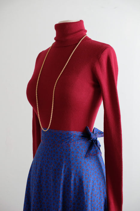 Vintage 1970's Crimson Red Wool Knit Turtleneck by Yves Saint Laurent / S
