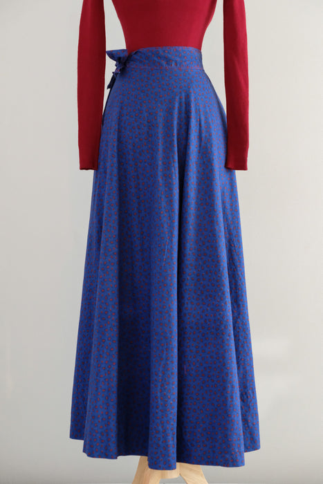 Vintage 1970's Blue & Red Contrast Paisley Print Skirt by Anne Klein / S