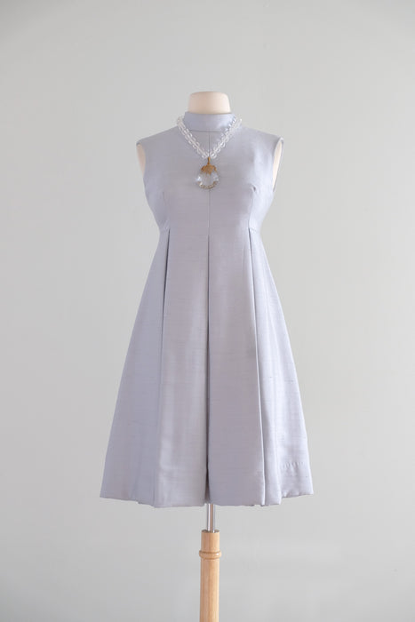 Vintage 1960's Mirror Blue Shantung Silk Mod Cocktail Dress / S