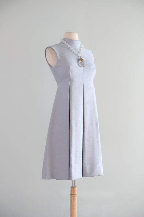 Vintage 1960's Mirror Blue Shantung Silk Mod Cocktail Dress / S