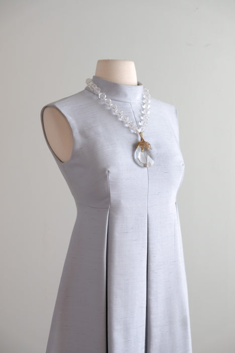 Vintage 1960's Mirror Blue Shantung Silk Mod Cocktail Dress / S