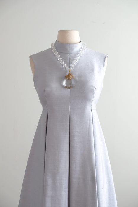 Vintage 1960's Mirror Blue Shantung Silk Mod Cocktail Dress / S