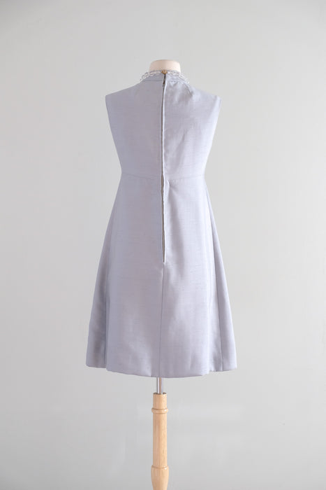 Vintage 1960's Mirror Blue Shantung Silk Mod Cocktail Dress / S