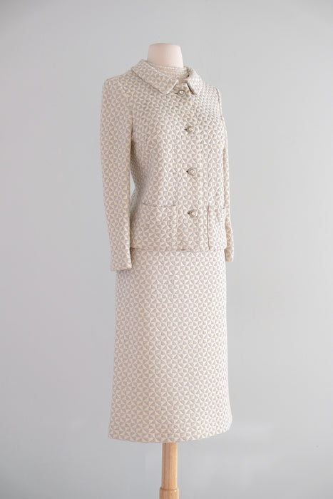 Vintage 1960's Silver & Ivory Metallic Knit Suit by Kimberly / SM