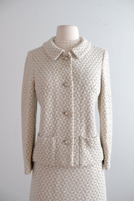 Vintage 1960's Silver & Ivory Metallic Knit Suit by Kimberly / SM