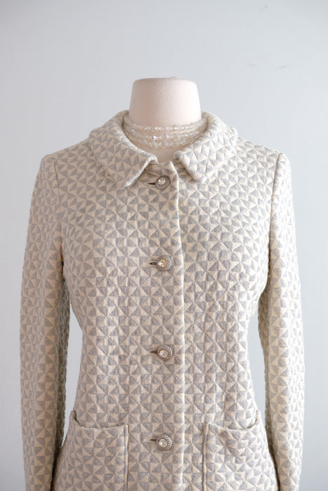 Vintage 1960's Silver & Ivory Metallic Knit Suit by Kimberly / SM