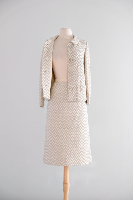 Vintage 1960's Silver & Ivory Metallic Knit Suit by Kimberly / SM