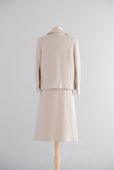 Vintage 1960's Silver & Ivory Metallic Knit Suit by Kimberly / SM