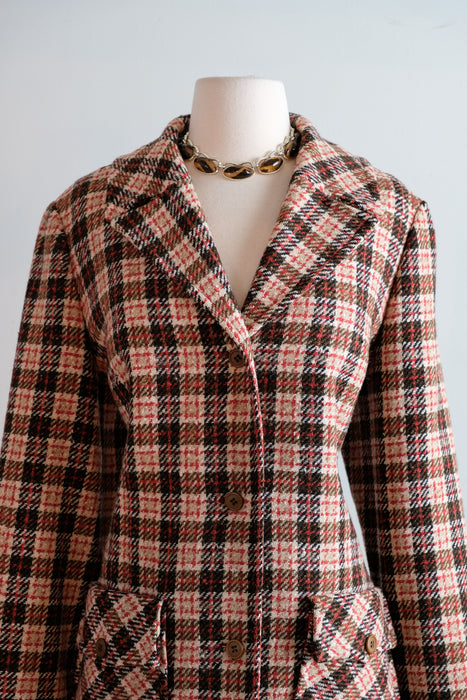 Vintage 1960's Burgundy & Walnut Plaid Wool Pendelton Blazer / M