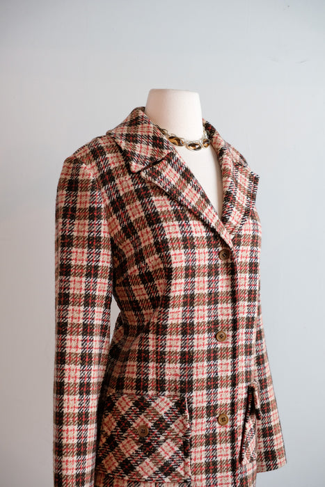 Vintage 1960's Burgundy & Walnut Plaid Wool Pendelton Blazer / M