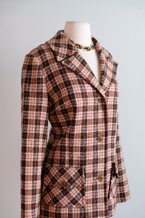 Vintage 1960's Burgundy & Walnut Plaid Wool Pendelton Blazer / M