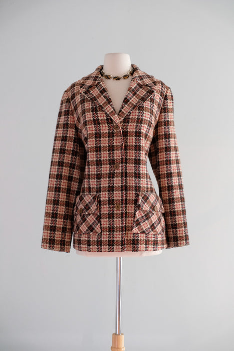 Vintage 1960's Burgundy & Walnut Plaid Wool Pendelton Blazer / M