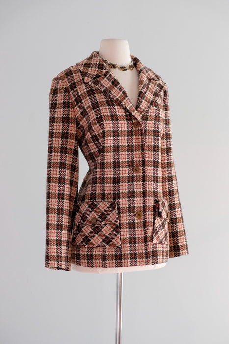 Vintage 1960's Burgundy & Walnut Plaid Wool Pendelton Blazer / M