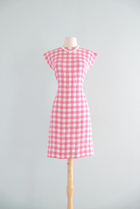 Darling 1950's Barbie Pink & White Gingham Wiggle Dress / Sz S Xtabay Vintage Darling 1950's Barbie Pink & White Gingham Wiggle Dress / Sz S Xtabay Vintage