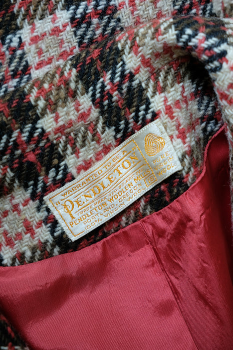 Vintage 1960's Burgundy & Walnut Plaid Wool Pendelton Blazer / M