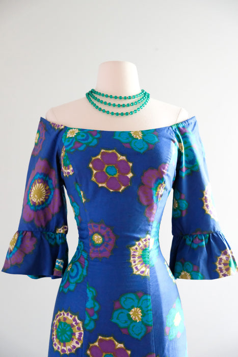 Stunning 1960's Cerulean Hawaiian Gown with Mermaid Skirt  / Sz M