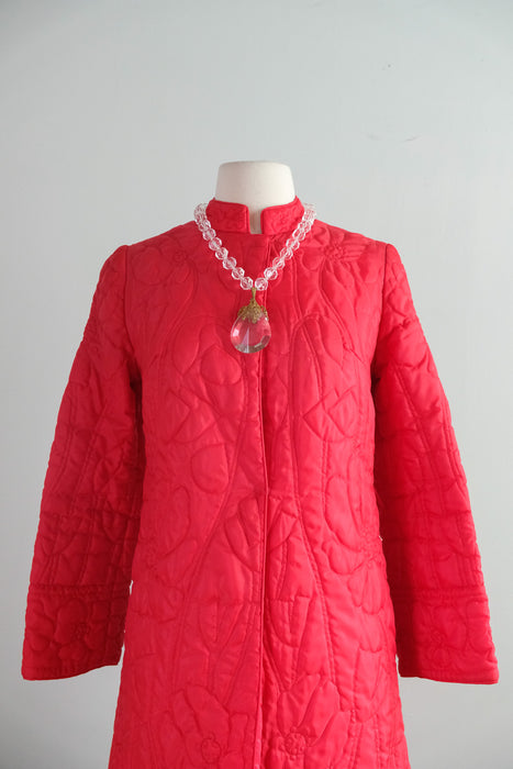 Vintage 1960's Apple Red Quilted House Coat / S