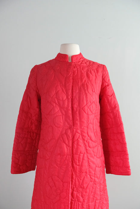 Vintage 1960's Apple Red Quilted House Coat / S