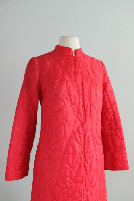Vintage 1960's Apple Red Quilted House Coat / S