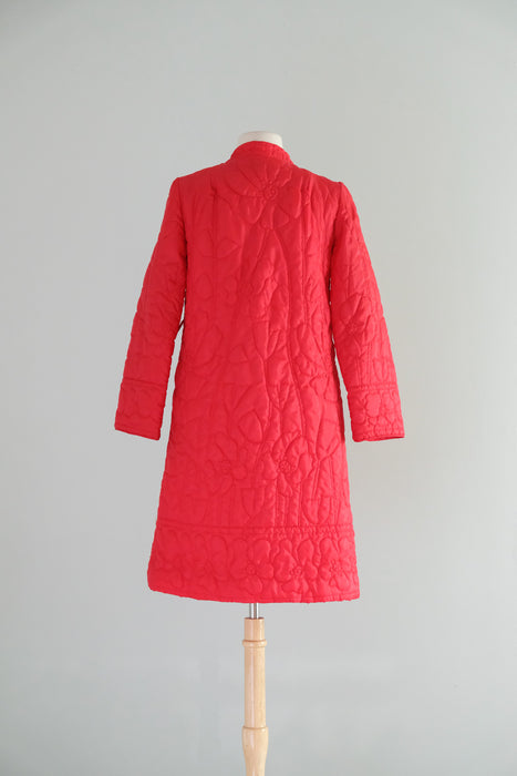 Vintage 1960's Apple Red Quilted House Coat / S