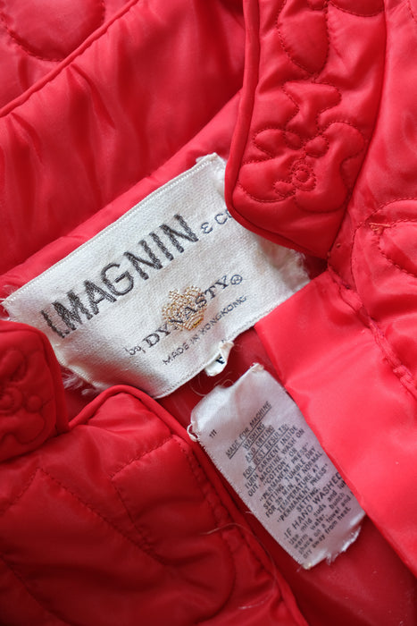 Vintage 1960's Apple Red Quilted House Coat / S