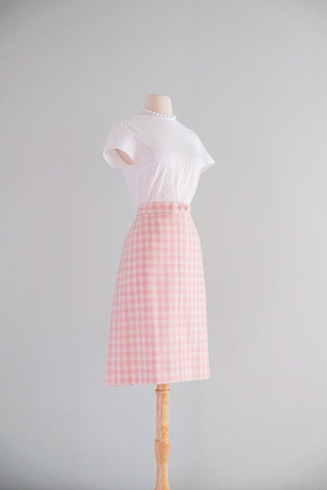 Adorable 1960's Pink Gingham Wool Skirt by Dalton / Sz M