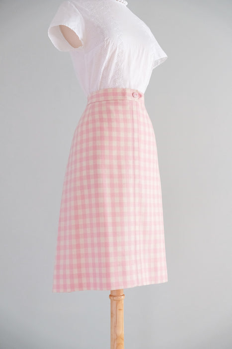 Adorable 1960's Pink Gingham Wool Skirt by Dalton / Sz M