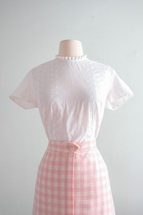 Just Darling 1950's White Eyelet Cotton Top / Sz S/M