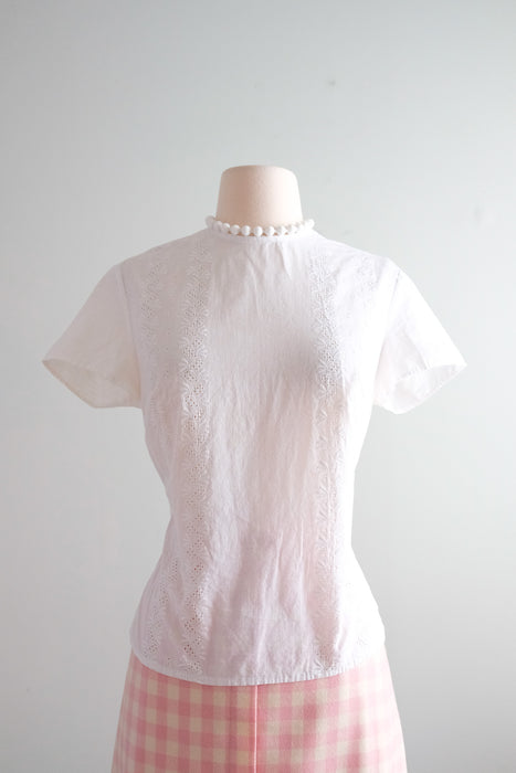 Just Darling 1950's White Eyelet Cotton Top / Sz S/M