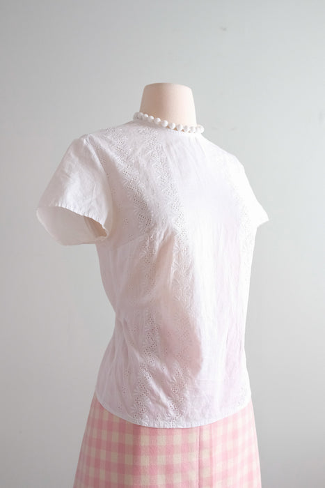 Just Darling 1950's White Eyelet Cotton Top / Sz S/M