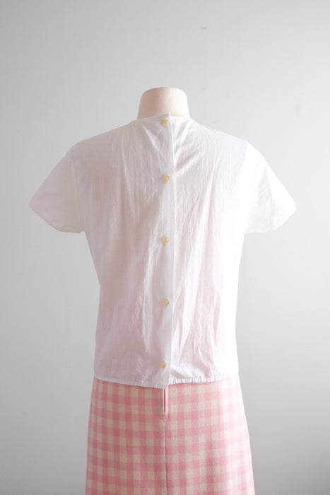 Just Darling 1950's White Eyelet Cotton Top / Sz S/M