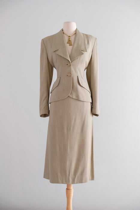 Impeccable Vintage 1940's Beige Light Weight Wool Suit by Koolskin / SM