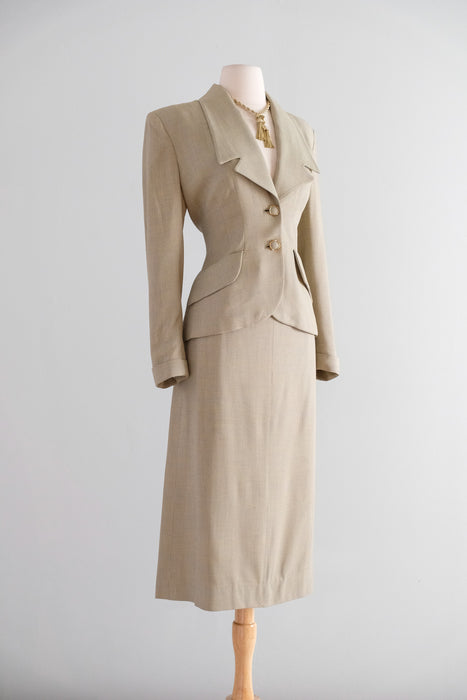 Impeccable Vintage 1940's Beige Light Weight Wool Suit by Koolskin / SM