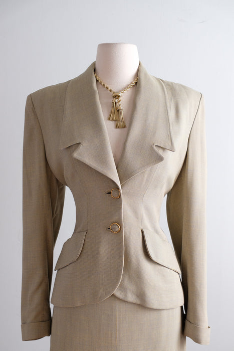Impeccable Vintage 1940's Beige Light Weight Wool Suit by Koolskin / SM