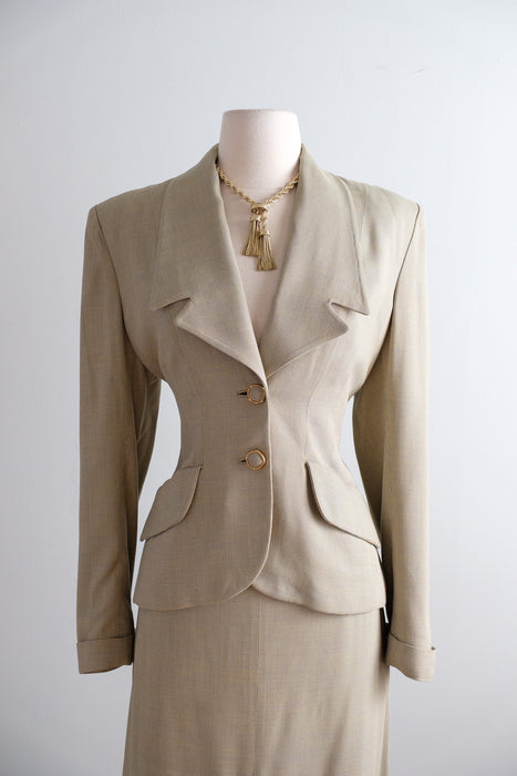 Impeccable Vintage 1940's Beige Light Weight Wool Suit by Koolskin / SM
