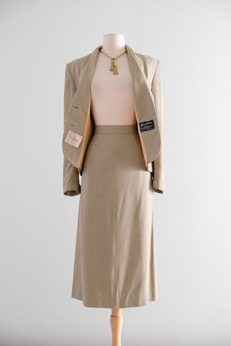 Impeccable Vintage 1940's Beige Light Weight Wool Suit by Koolskin / SM