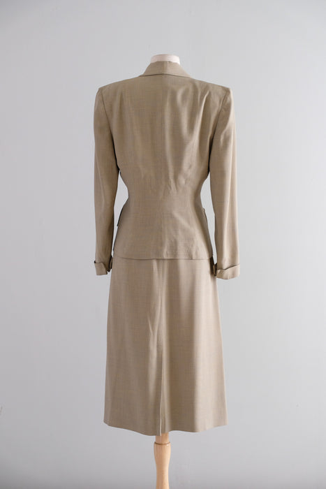 Impeccable Vintage 1940's Beige Light Weight Wool Suit by Koolskin / SM