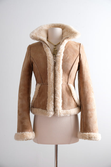 Vintage 1970's Reversible Shearling Suede Cropped Jacket by Knight Tailors / S