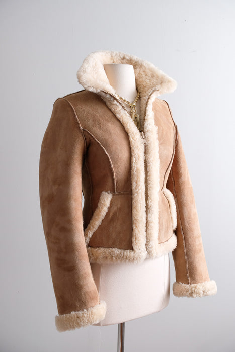Vintage 1970's Reversible Shearling Suede Cropped Jacket by Knight Tailors / S