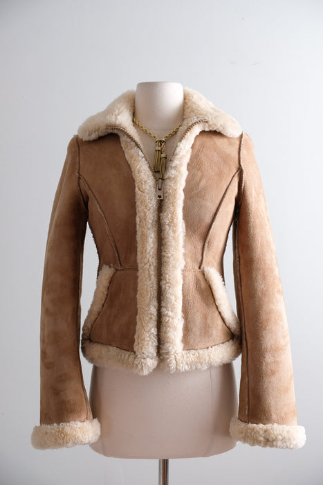 Vintage 1970's Reversible Shearling Suede Cropped Jacket by Knight Tailors / S