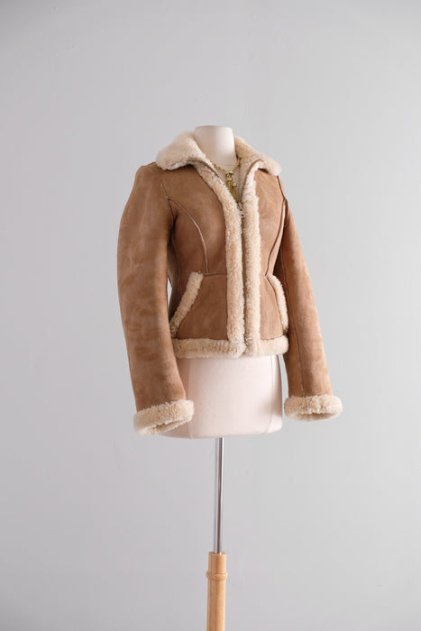 Vintage 1970's Reversible Shearling Suede Cropped Jacket by Knight Tailors / S