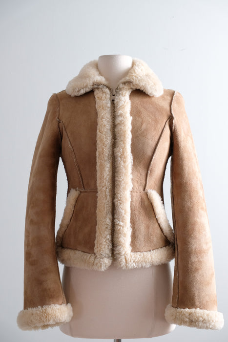 Vintage 1970's Reversible Shearling Suede Cropped Jacket by Knight Tailors / S