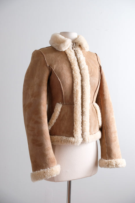 Vintage 1970's Reversible Shearling Suede Cropped Jacket by Knight Tailors / S